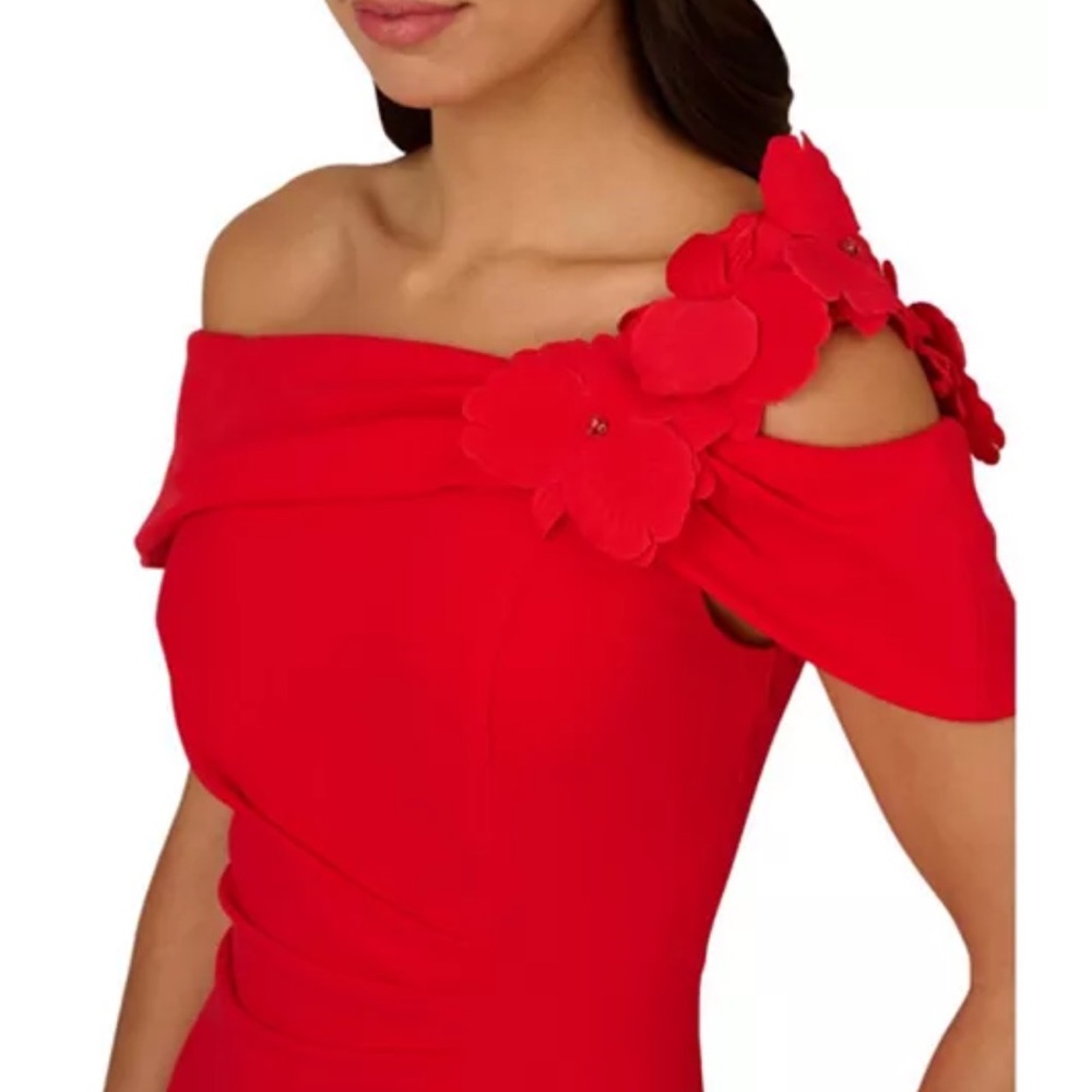Adrianna Papell  Red Off Shoulder Asymmetric Mermaid Dress 6 - Picture 2 of 12